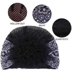 Nouveau design de turban musulman pour femmes, style fleurs en dentelle, respirant, avec accessoires en strass, multifonctionnel pour l'extérieur - Product Image 4
