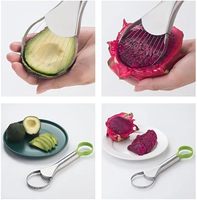 3-in-1 Handmatige Keukenhulpje van RVS: Avocado Snijder, Mes, Multifunctionele Fruit Snijder, Schiller en Ontpitter