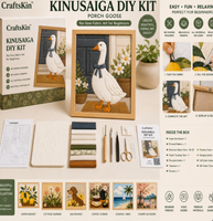 Kit de peinture DIY Kinusaiga Porch Goose sur tissu, kit d'artisanat sans couture pour les amateurs de loisirs créatifs, ensemble cadeau de décoration de cuisine, tous les matériaux inclus