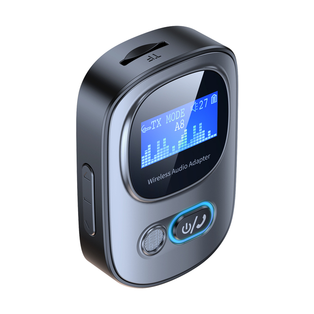 T68 2-in-1 BT 5.3 Audio Receiver & Transmitter with 10m Range 300mAh Battery 7.5/5H Playtime for TF Card LCD Screen TV & Car Use