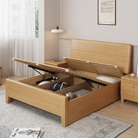 Lit de rangement en bois massif de style nordique avec tiroirs à vérins hydrauliques, lit double écologique, mobilier de chambre à coucher