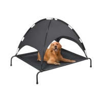 Grand lit de luxe de haute qualité pour chien Lit surélevé en bois massif pour animaux de compagnie avec baldaquin aspect lin Vente en gros Canapé-lit pour chien en polyester