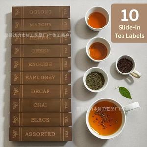 Wooden <b>Tea</b> Storage <b>Box</b> Book Shape Slide In Labels For Desk Organizing 10 <b>Tea</b> Types - Product Image 1