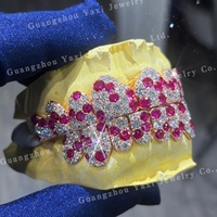 Grillz personnalisé en argent S925 avec moissanite et pierres roses, ensemble de dents glacées certifié par un tiers, micro-incrustation, cadeau d'anniversaire unique pour lui