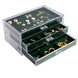 Material acrílico transparente de alta calidad Cajas de exhibición de terciopelo de color verde suave Cajones Joyero con cajones - Product Image 1