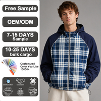 Veste personnalisée YM brodée, à double couche, réversible, à capuche, coupe-vent, en nylon, avec fermeture éclair, veste à carreaux pour homme, coupe-vent