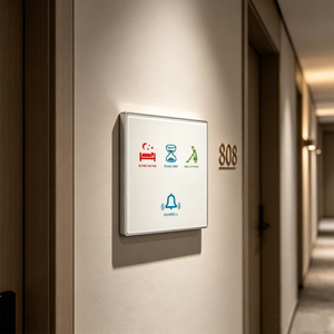 Panel de Control Inteligente para Timbre de Hotel con Sensor Táctil LED de Colores Personalizables, Interruptor DND y Opciones de Limpieza de Habitaciones y Lavandería (Por Favor, Espere) - Product Image 6