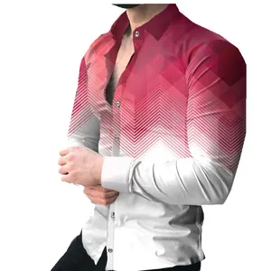 New print men's shirt slim Turn-down Collar long sleeve plus size Tops designer Men casual Clothing Men's 3D Print Shirt