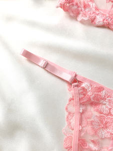 Ensemble de lingerie sexy pour femmes, vente chaude aux États-Unis, dentelle rose brodée, semi-transparente, lingerie érotique, fine, séduisante, sous-vêtements floraux taille basse - Product Image 5