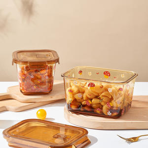 Boîte de conservation alimentaire carrée en verre borosilicate avec couvercle à clip, compatible micro-ondes, imprimé dessin animé, boîte à lunch - Product Image 1
