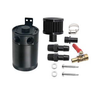 Automotive Oil Catch <b>Can</b> With <b>Air</b> Filter Black Aluminum Alloy Dual Flow For Retrofit Upgrade Includes Mounting Hardware - Product Image 2