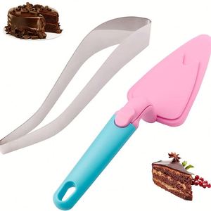Cuchillo de acero inoxidable para pastel, rebanador de pastel de acero inoxidable, pala de plástico para pastel, cuchillo para pastel, juego de elevador, caja de bolsa, herramienta decorativa empaquetada - Product Image 1