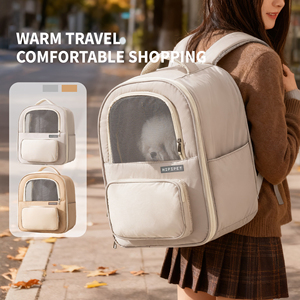 Mochila doble para mascotas de gran espacio, mochila para el pecho de mascotas, mochila de algodón cálida, transpirable, portátil, para gatos - Product Image 2