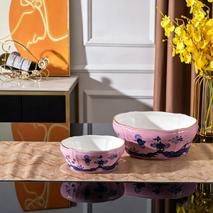 Juego de tazones de cerámica irregulares estilo italiano de 8+10 pulgadas, tazones de ensalada de porcelana con flores pintadas a mano, caja de regalo, vajilla para el hogar - Product Image 5