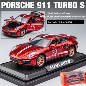 Modellini in lega 1:32 pressofusa <span class=keywords><strong>porche</strong></span> 911 <span class=keywords><strong>turbo</strong></span> con suono e luce porte pullback aperte in metallo per esposizione di modelli di auto giocattolo da collezione - Product Image 6