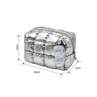 Sac de maquillage cosmétique en tissu matelassé à carreaux avec fermeture éclair pour femmes en gros
