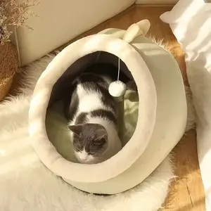 暖かい冬の洗えるペットベッド猫の深い眠りの巣半密閉された異なるサイズの猫の家のベッドテント快適な洞窟ベッド