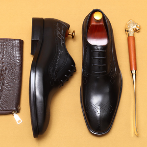 Zapatos de vestir de cuero genuino estilo británico para hombre, con cordones, con relieve, para negocios, bodas y ocasiones casuales. - Product Image 3