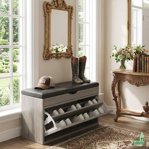 Meuble à chaussures avec compartiment à ouverture rabattable et à tirage vers le bas, siège rembourré doux, style <span class=keywords><strong>entrée</strong></span> vintage de luxe, <span class=keywords><strong>banc</strong></span> à chaussures pour <span class=keywords><strong>entrée</strong></span> de salon - Product Image 1
