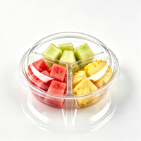 Boîte à fruits en plastique PET transparente personnalisée, plateau rond à 3 compartiments avec couvercle en dôme, emballage transparent de qualité alimentaire jetable, vente en gros