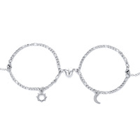 Bracelet pendentif magnétique en acier inoxydable style rétro, plaqué or véritable, motif soleil, lune et cœur, unisexe, pour couples et meilleurs amis