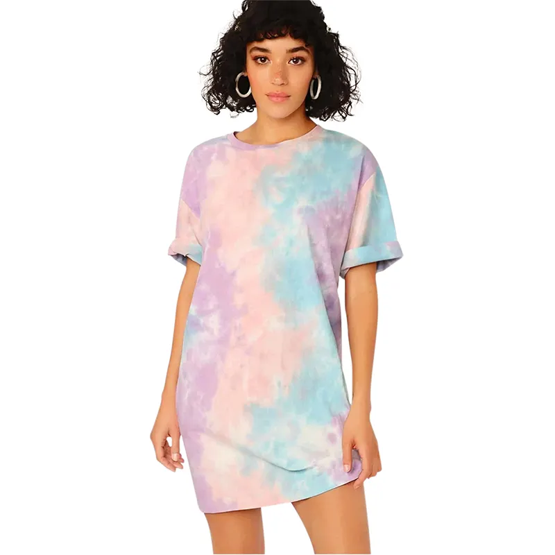 2023 mùa hè hợp thời trang Hot Bán lỏng Tye Dye in TEE Áo Sơ Mi Ngắn Tay Áo ăn mặc TIE DYE Áo Thun Dresses