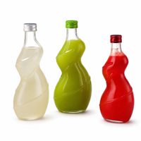 Bouteille de jus en verre à taille spirale personnalisée avec bouchon métallique coordonné en couleur pour bar à jus, vente en gros OEM ODM