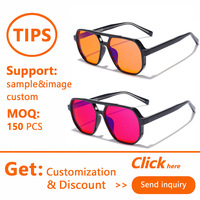Gafas Sunray de Gran Tamaño con Doble Barra TR, Montura Gruesa de Aro Completo, Lentes con Tinte Naranja Degradado, Patillas OEM, Bloqueo de Luz Azul