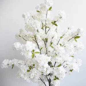 Hunan Zhangjiajie Yiwu Canton Fair Fuyuan Silk Cherry Blossom Bonsai 0.8m White Artificial Tree Potted For Home Wedding Decor