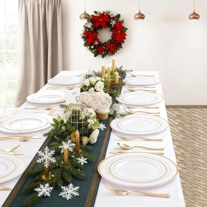 102 Platos Desechables de Plástico Dorado Resistentes para Fiestas y Bodas, 10.25 Pulgadas para Cena, 7.5 Pulgadas para Postre/Aperitivo, Elegantes y Blancos - Product Image 6