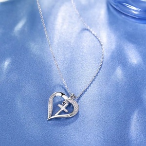 Collana con ciondolo a forma di cuore in <span class=keywords><strong>argento</strong></span> Sterling S925 collana con ciondolo a forma di cuore e <span class=keywords><strong>croce</strong></span> in <span class=keywords><strong>argento</strong></span> raffinato - Product Image 4