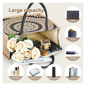 กระเป๋าผ้าปอกระเจาพิมพ์ลายตามสั่งมีดีไซน์สีดำมันดาลา | ถุงผ้าช็อปปิ้งที่มีด้ามจับผ้าฝ้ายเป็นมิตรกับสิ่งแวดล้อม - Product Image 2