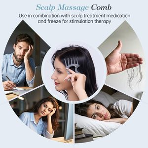 Peigne de massage du cuir chevelu en métal portable 5 en 1, outil facial Gua Sha pour la relaxation de la tête, le lifting du <span class=keywords><strong>visage</strong></span>, le drainage lymphatique, logo personnalisé - Product Image 3