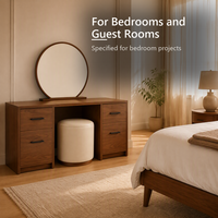 Table de toilette autoportante à 4 tiroirs en bois de noyer chaud pour chambre à coucher 1300x805x420mm, miroir en option
