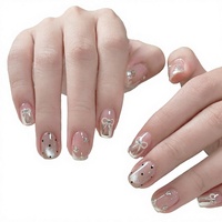 Faux ongles carrés courts à couverture complète, style INS français, pré-dessinés, en ABS, motif pois, effet œil de chat, avec nœuds