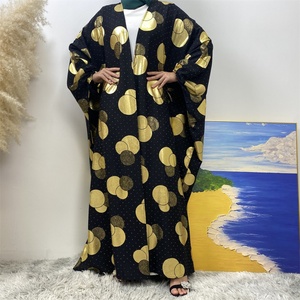 Ramadan Fashion Black Batwing Sleeve Abaya Kaftan New Gold <b>Printed</b> Long Cardigan for Muslim Ladies 1442# - Product Image 3