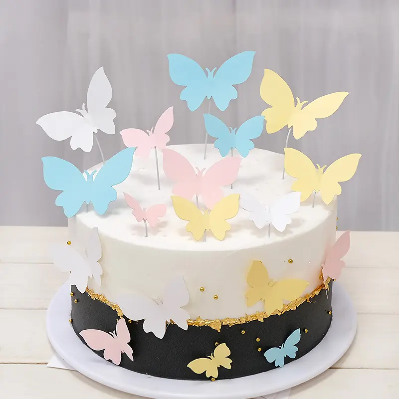 귀여운 만화 나비 파티 장식 반짝이 종이 케이크 토퍼 DIY 세트 도매 로맨틱 나비