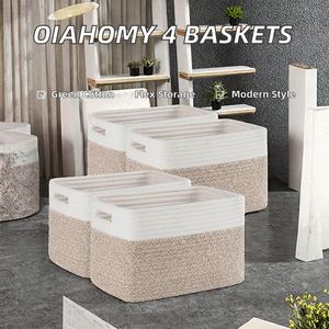 OIAHOMY Paquete de 4 Cestas de Almacenamiento Rectangulares de Cuerda de Algodón Ecológicas - Product Image 2