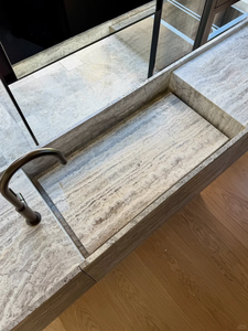 Travertin gris naturel personnalisé pour cuisine Table à manger plan de vanité pour la maison hôtel marbre durable pour le salon extérieur - Product Image 2