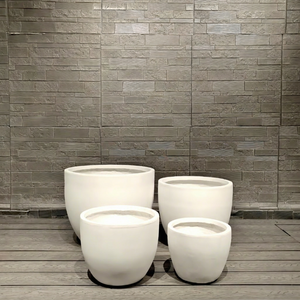 Pots à fleurs en béton minimalistes pour l'extérieur, jardinières de jardin, design circulaire blanc, ensemble - Product Image 1