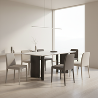 Ensemble de table et de chaises de salle à manger en marbre carré de style nordique moderne, design minimaliste avec trépied en métal