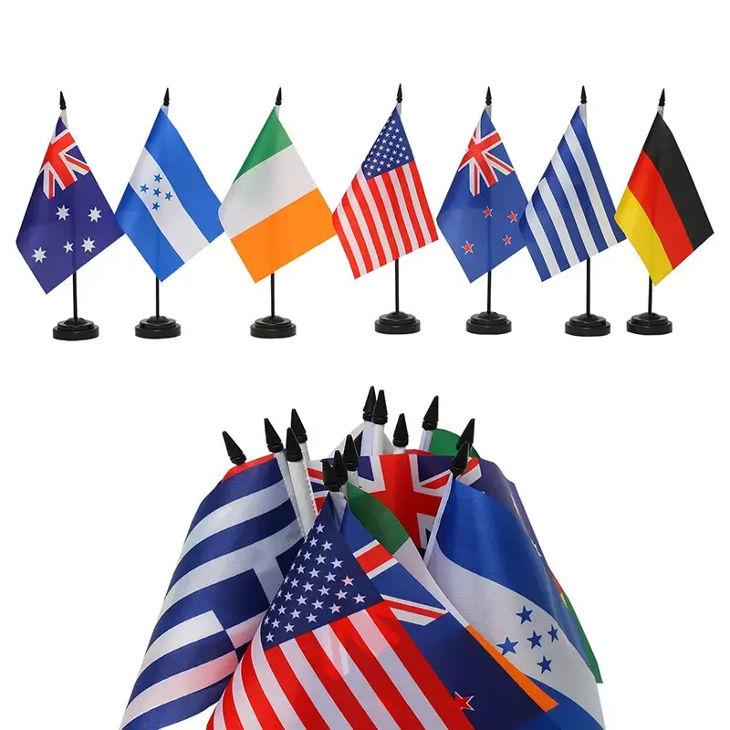 Пользовательские полноразмерные страны двухсторонняя печать конференц-зала для переговоров офисный стол настольный флаги с пластиковой подставкой
