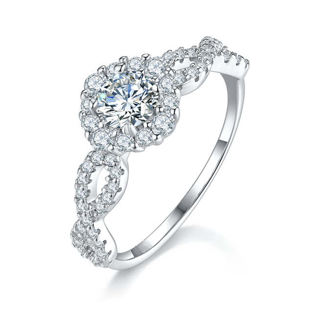 SGARIT 0.5CT VS D Twist Band Platinum PT950 CVD HTHP Lab Grown Diamond Wedding Engagement Ring IGI for Women's Halo Wedding Gift