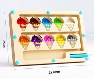 Tablero Magnético de Madera para Preescolar, con Diseño de Helado y Dinosaurios, Laberinto de Números y Colores, Juguetes Montessori - Product Image 6