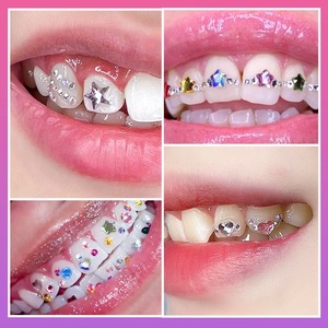 Cristales Populares al por Mayor para Decoración Dental, Juego <span class=keywords><strong>de</strong></span> Cristales Planos <span class=keywords><strong>de</strong></span> Vidrio con <span class=keywords><strong>Pegamento</strong></span> para Joyería Dental DIY - Product Image 3