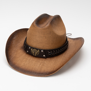 Flat Top Wide Rolled Brim Straw <strong>Cowboy</strong> Hat American Vintage Unisex Western Style Summer Outdoor Sun Cap - Product Image 6