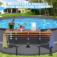 Table de bord de piscine en bois d'extérieur Marazual, pliable, en bois massif, réglable avec étagère de rangement