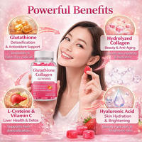 Gummies au collagène et glutathion 2000mg par portion, saveur fraise, flacon de 60 unités pour femmes, marque privée OEM