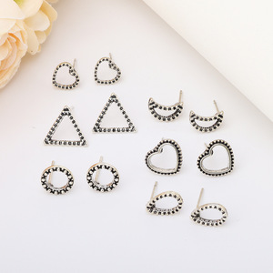 Juego de Aretes Geométricos con Incrustaciones de Aleación de Plata Tibetana, Joyería de Moda para Mujer 2024 - Product Image 1