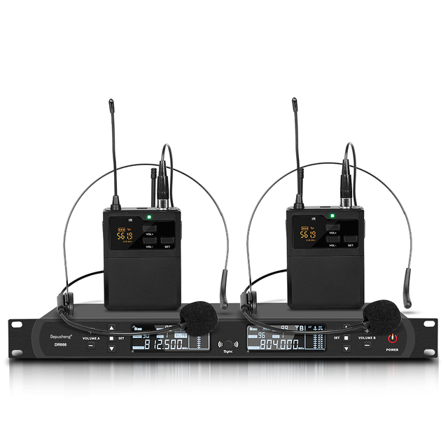 Good Quality DR666 Professional UHF 2 Channel Lavalier Wireless Microphone Headset for Teaching